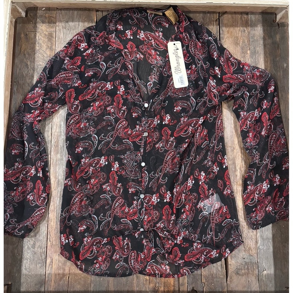 Wrangler Womens Black Red Paisley Long Sleeve Button Up Blouse LW8792M S